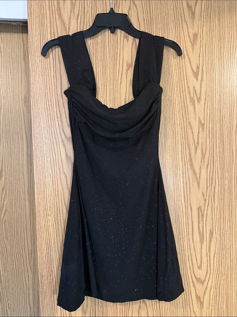 Drop Sleeve or with Sleeve Black Sparkle Cowl Neck Dress